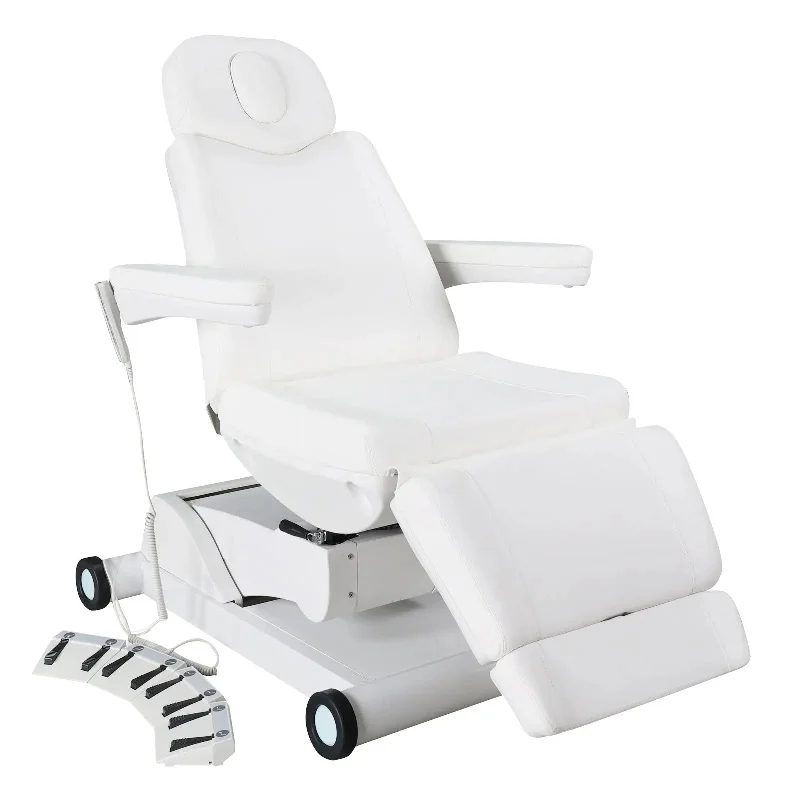 #2906 4 Motors Aesthetic Chair Dual Control Full Electrical Medical Facial Beds for Esthetician Beauty Bed Foldable Leg Cushion Podiatry Doctors Chair