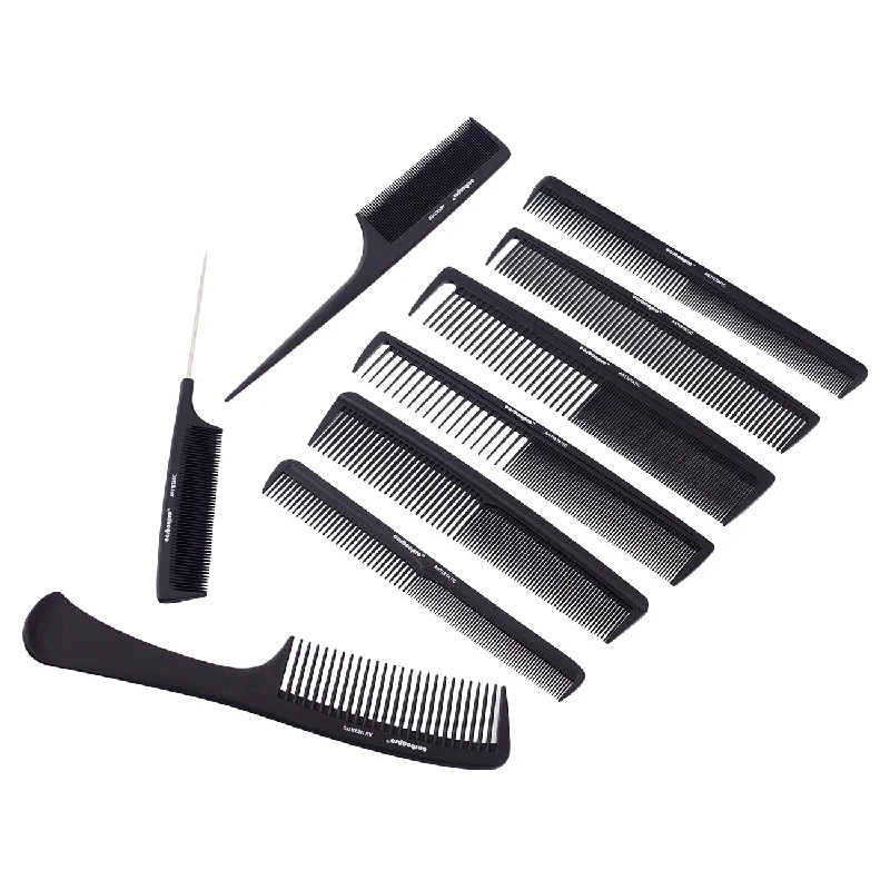 10 Piece Professional Hair Stylist Carbon Comb Set With Case